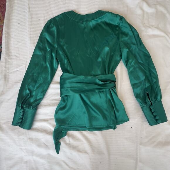 Diane von Furstenberg Emerald Green Silk Wrap Top Blouse Size 2 Holiday Party - Picture 6 of 12